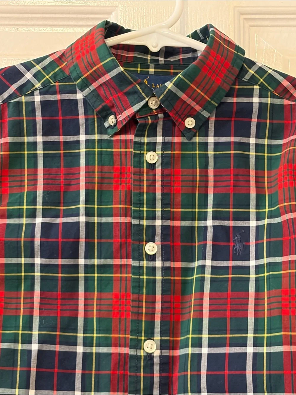 Ralph Lauren Natural Stretch Boys' Christmas Plaid Button-Down Shirt Size 6